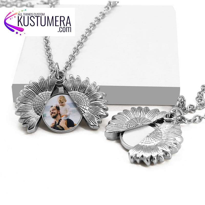 Sublimation Blank Sunflower Pendant Necklace SILVER