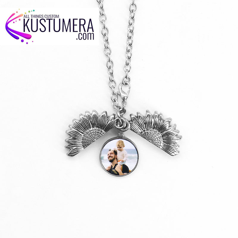 Sublimation Blank Sunflower Pendant Necklace SILVER